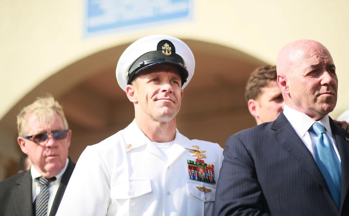 Navy Special Operations Chief Edward Gallagher after being acquitted of premeditated murder in San Diego, Calif., on July 2, 2019. (Sandy Huffaker/Getty Images)