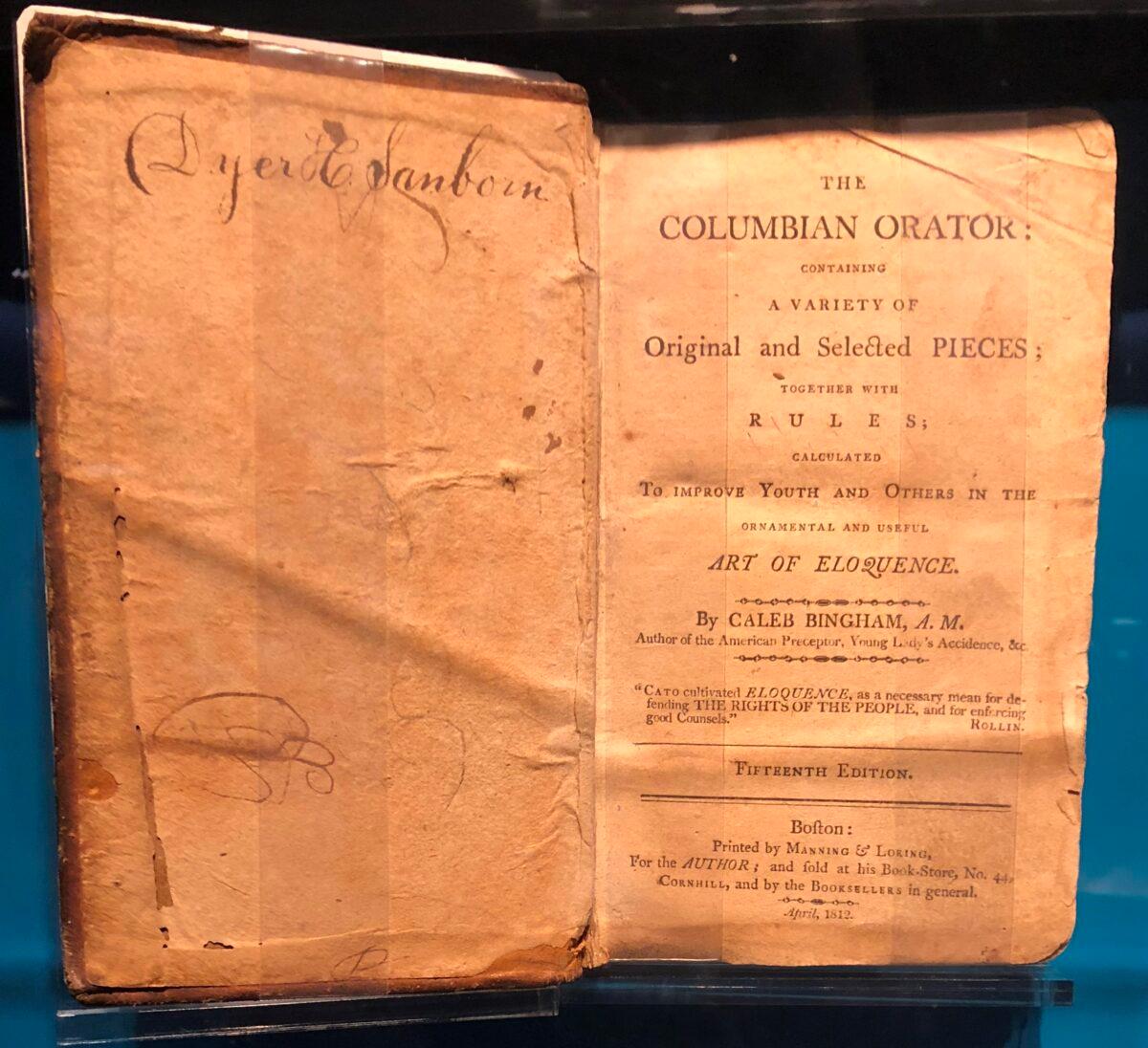 Frederick Douglass’s copy of the 1812 edition of “The Columbian Orator,” compiled by Caleb Bingham. (CC BY-SA 4.0)