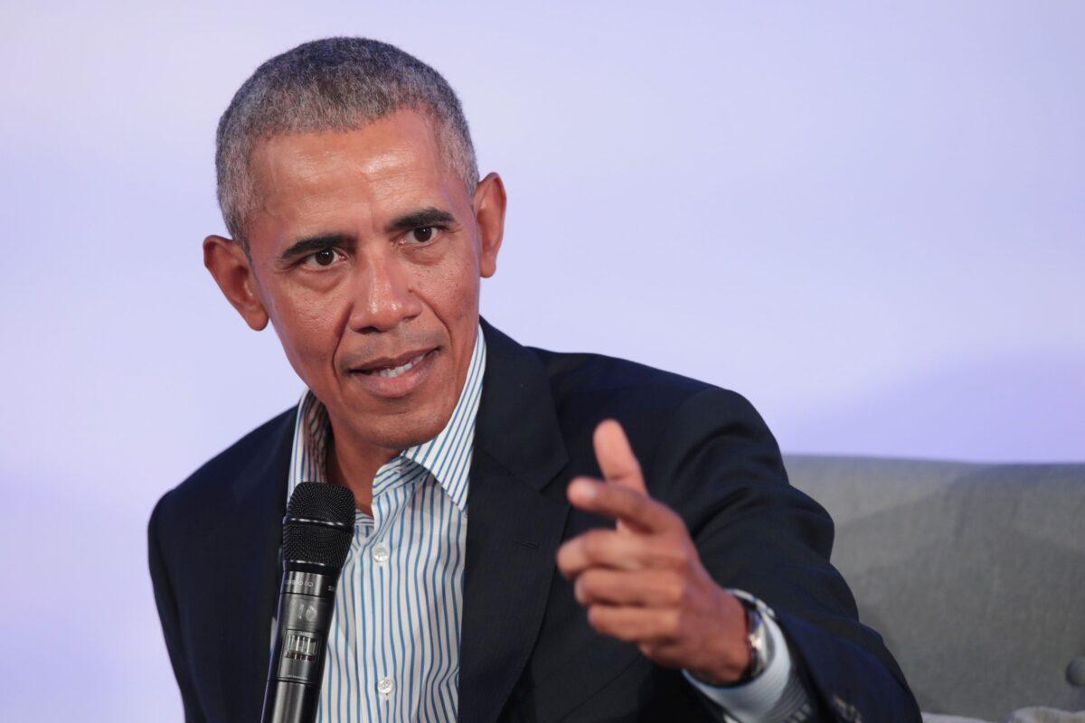 Former President Barack Obama speaks to guests at the Obama Foundation Summit on the campus of the Illinois Institute of Technology in Chicago, on Oct. 29, 2019. (Scott Olson/Getty Images)