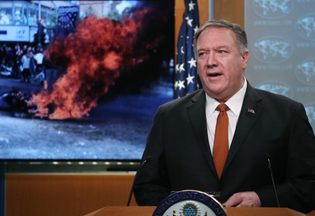 Secretary of State Mike Pompeo speaks to the reporters in the briefing room at the State Department in Washington on Nov. 26, 2019. (Mark Wilson/Getty Images)