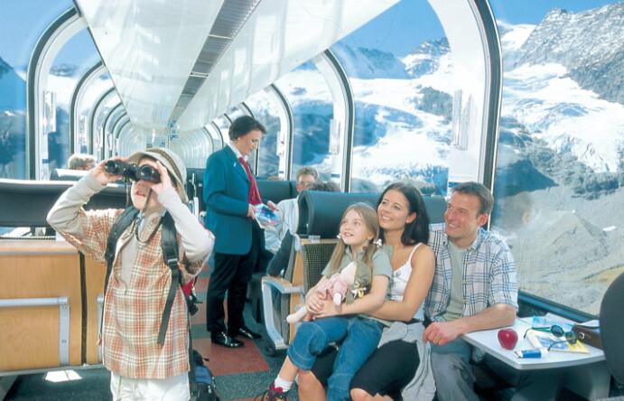The panorama car on the Bernina Express in Switzerland. (Courtesy of Eurail)