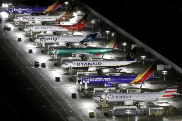Aerial photos showing Boeing 737 Max airplanes parked at Boeing Field in Seattle, Wash., on Oct. 20, 2019. (Gary He/Reuters)