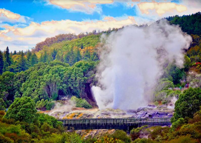 Rotorua on New Zealand’s North Island is one of the world’s few geyser sites. (Fred J. Eckert)