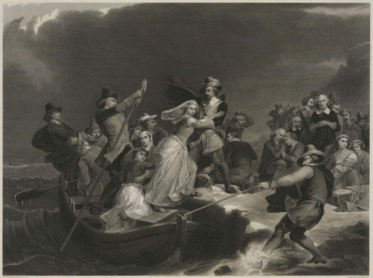 "Landing of the Pilgrims on Plymouth Rock, 1620," engraving by Joseph Andrews, circa 1869. (Public domain)