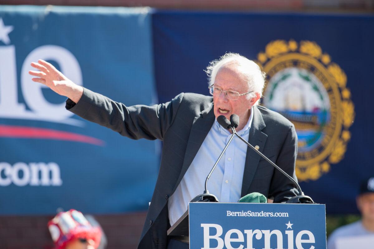Democratic presidential candidate, Sen. Bernie Sanders (I-Vt.) speaks during his event at Plymouth State University in Plymouth, N.H., in a Sept. 29, 2019, file photograph. (Scott Eisen/Getty Images)