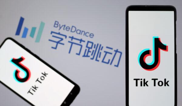 TikTok logos on smartphones in front of a ByteDance logo in this illustration taken on Nov. 27, 2019. (Dado Ruvic/Reuters)
