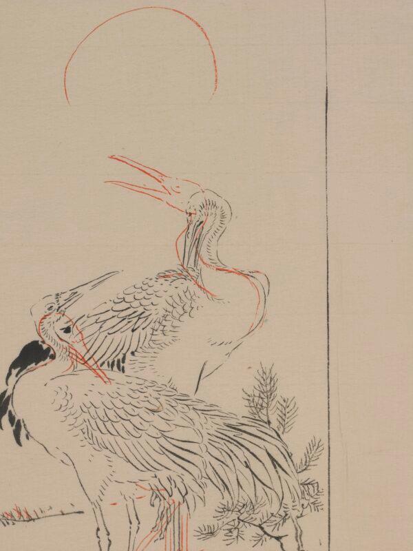 "Cranes" by Ishibashi Kazunori. Paper, pigment, and ink; 14 5/8 inches by 11 1/4 inches. (Keith Sweeney/National Museums Liverpool)
