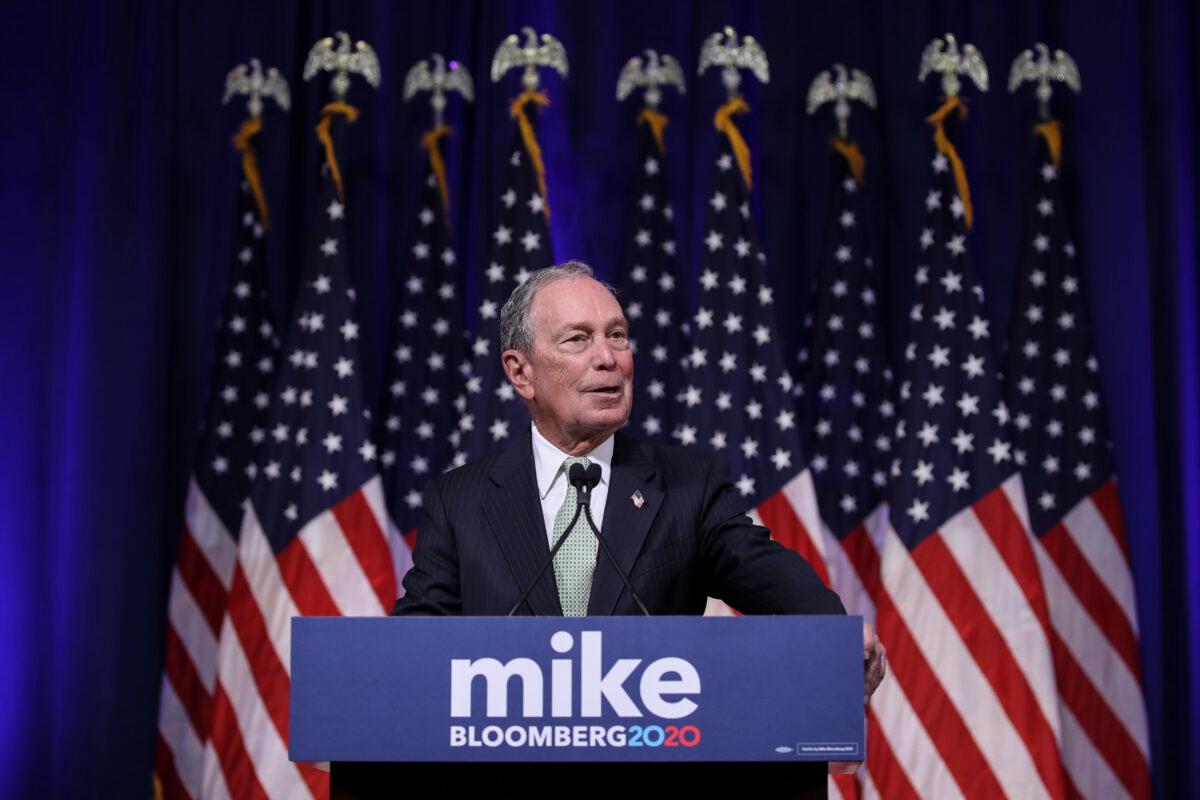 Newly announced Democratic presidential candidate, former New York Mayor Michael Bloomberg speaks during a press conference to discuss his presidential run in Norfolk, Virginia, on Nov. 25, 2019. (Drew Angerer/Getty Images)