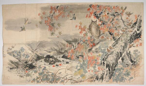 "Autumn Scene" by Ishibashi Kazunori. Paper, pigment, and ink; 43 5/8 inches by 75 7/8 inches. (Keith Sweeney/National Museums Liverpool)