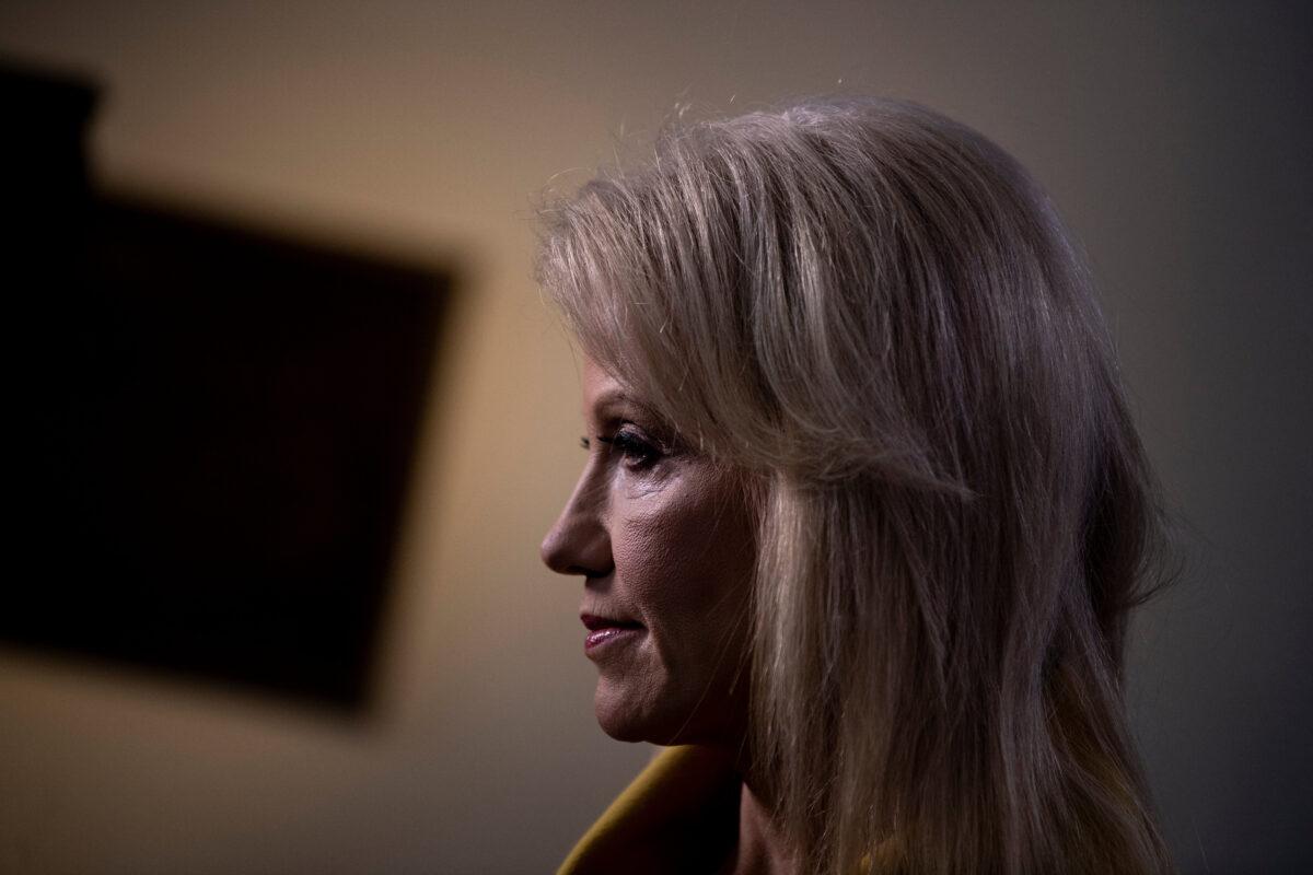 Counselor to President Donald Trump, Kellyanne Conway, speaks to the press at the White House in Washington on Dec. 2, 2019. (Brendan Smialowski/AFP via Getty Images)