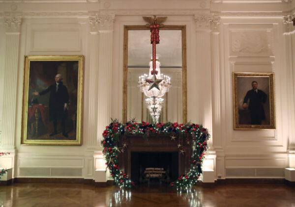 Christmas decorations are on display in the East Room of the White House, Dec. 2, 2019. (Mark Wilson/Getty Images)
