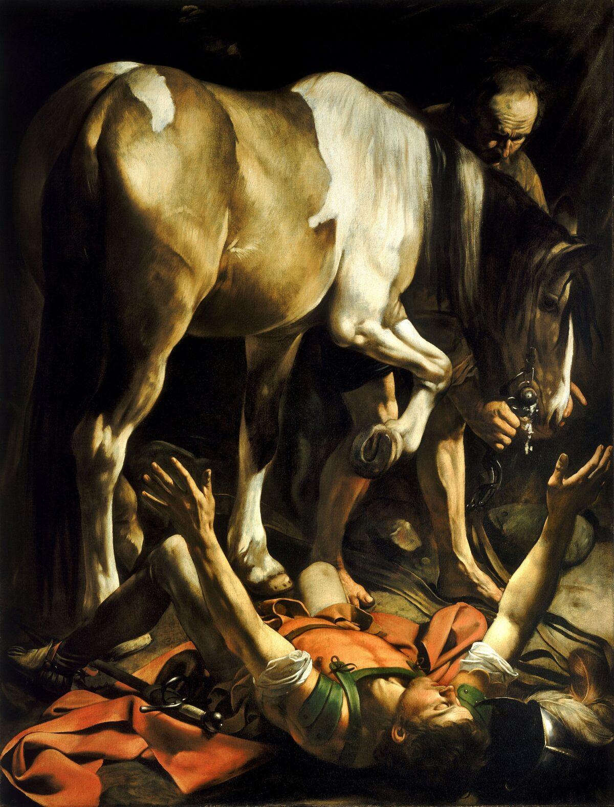 St. Paul at the moment he is blinded by God. “Conversion on the Way to Damascus,” 1601, by Caravaggio. Oil on canvas. Saint Mary of the People, Rome. (Public Domain)