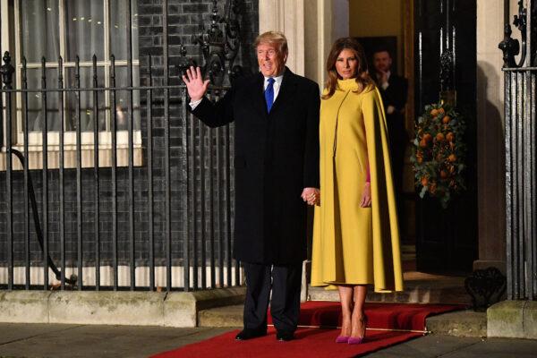 President Donald Trump and First Lady Melania Trump arrive at No. 10 Downing Street for a reception in London, on Dec. 3, 2019. (Leon Neal/Getty Images)