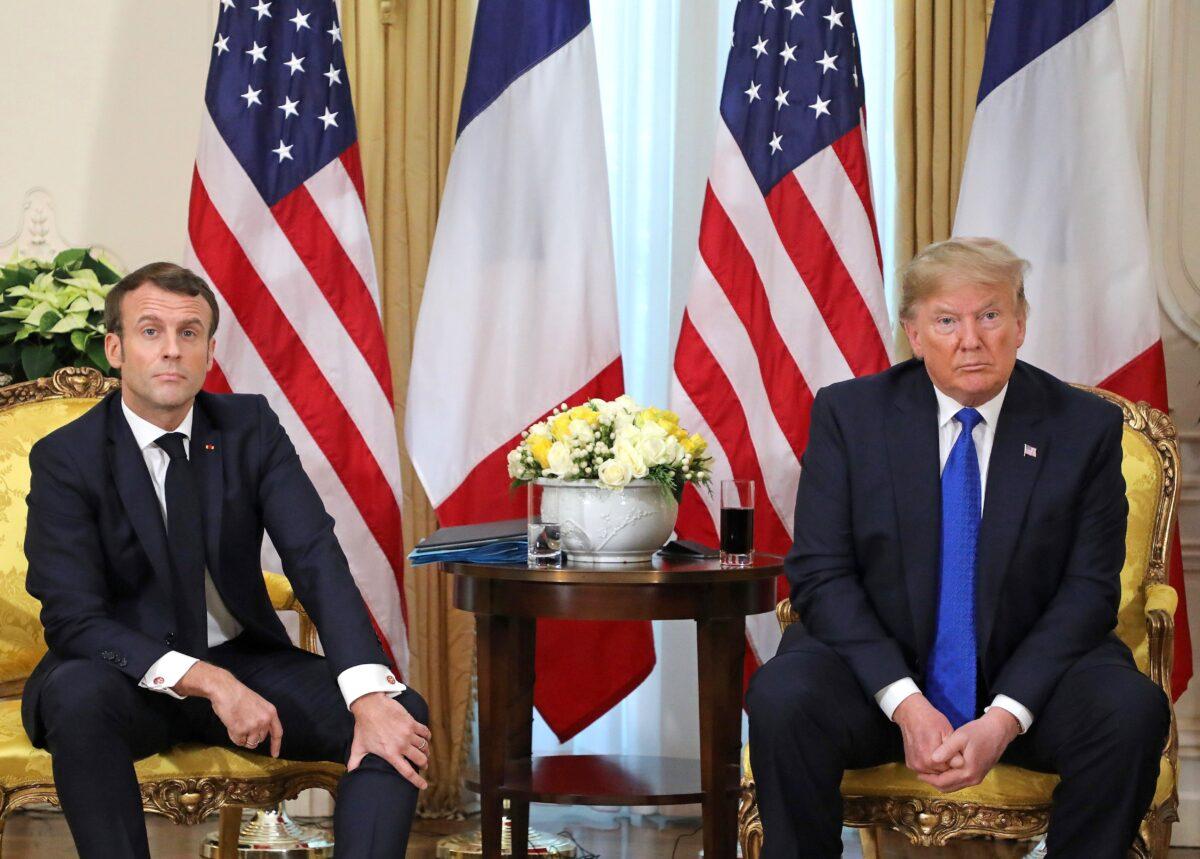 President Donald Trump and France's President Emmanuel Macron during their meeting at Winfield House in London on Dec. 3, 2019. (Ludovic Marin/AFP via Getty Images)