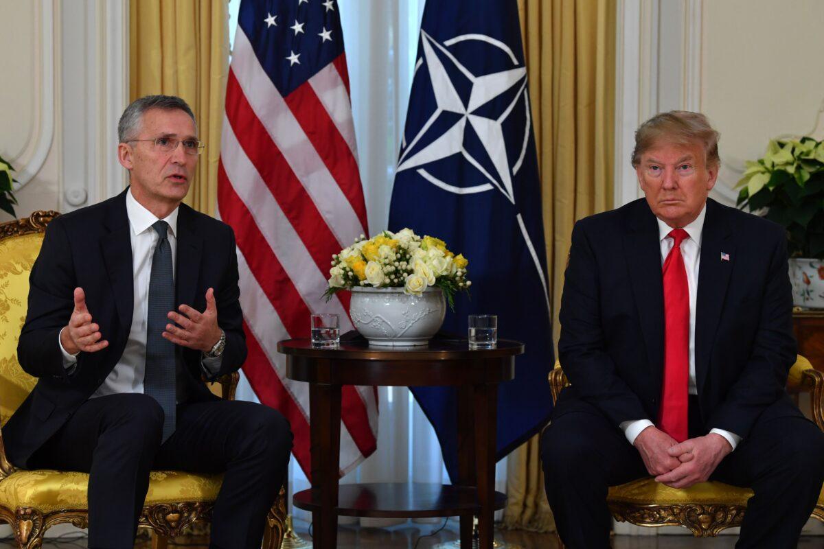 President Donald Trump meets with NATO Secretary General Jens Stoltenberg at Winfield House in London on Dec. 3, 2019. (Nicholas Kamm/AFP via Getty Images)