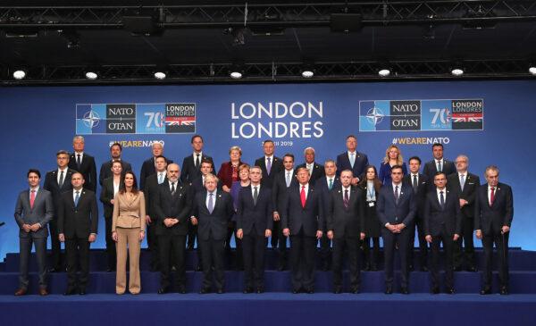 A NATO leaders’ group photo in Watford, England, on Dec. 4, 2019. This year marks NATO’s 70th anniversary. (Steve Parsons - WPA Pool/Getty Images)