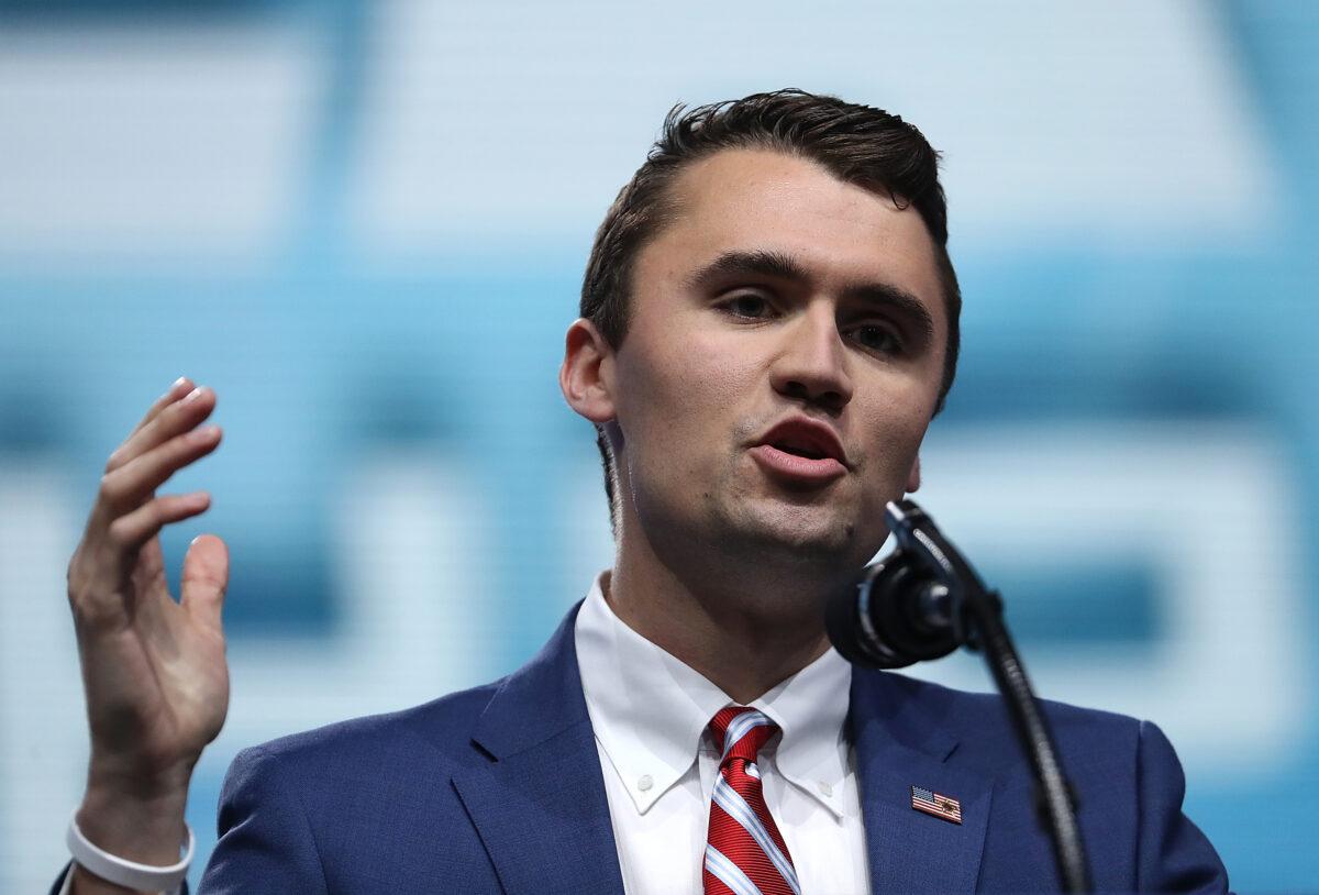 Charlie Kirk, executive director of Turning Point USA and co-founder of the Falkirk Center at Liberty University, speaks in Dallas, Texas, on May 4, 2018. (Justin Sullivan/Getty Images)