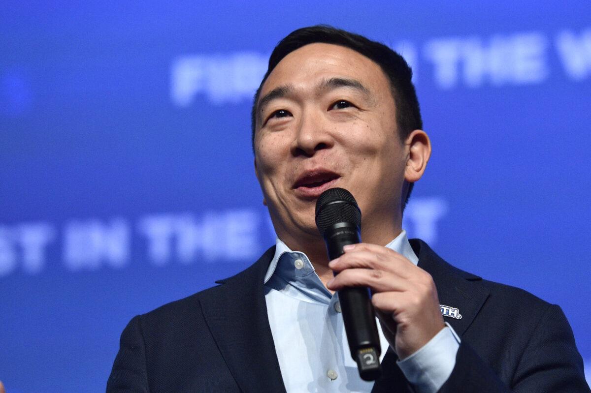 Democratic presidential candidate Andrew Yang speaks during the Nevada Democrats' "First in the West" event at Bellagio Resort & Casino in Las Vegas, Nevada on Nov. 17, 2019. (David Becker/Getty Images)