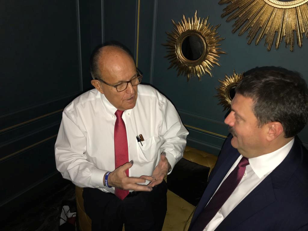 Ukrainian lawmaker Andriy Derkach attends a recent meeting with President Donald Trump's personal lawyer Rudolph Giuliani in Kyiv, Ukraine in this undated picture obtained from social media. (Andriy Derkach via Reuters)