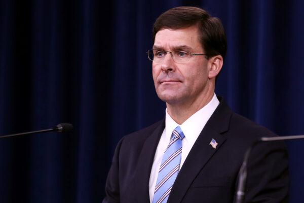 Defense Secretary Mark Esper holds a news conference at the Pentagon in Arlington, Va., on Oct. 28, 2019, the day after it was announced that Abu Bakr al-Baghdadi was killed in a U.S. raid in Syria. (Chip Somodevilla/Getty Images)