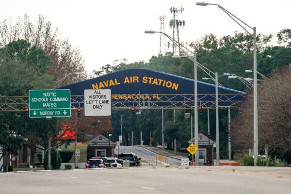 A general view of the atmosphere at the Pensacola Naval Air Station in Pensacola, Fla., following a shooting on Dec. 6, 2019. (Josh Brasted/Getty Images)