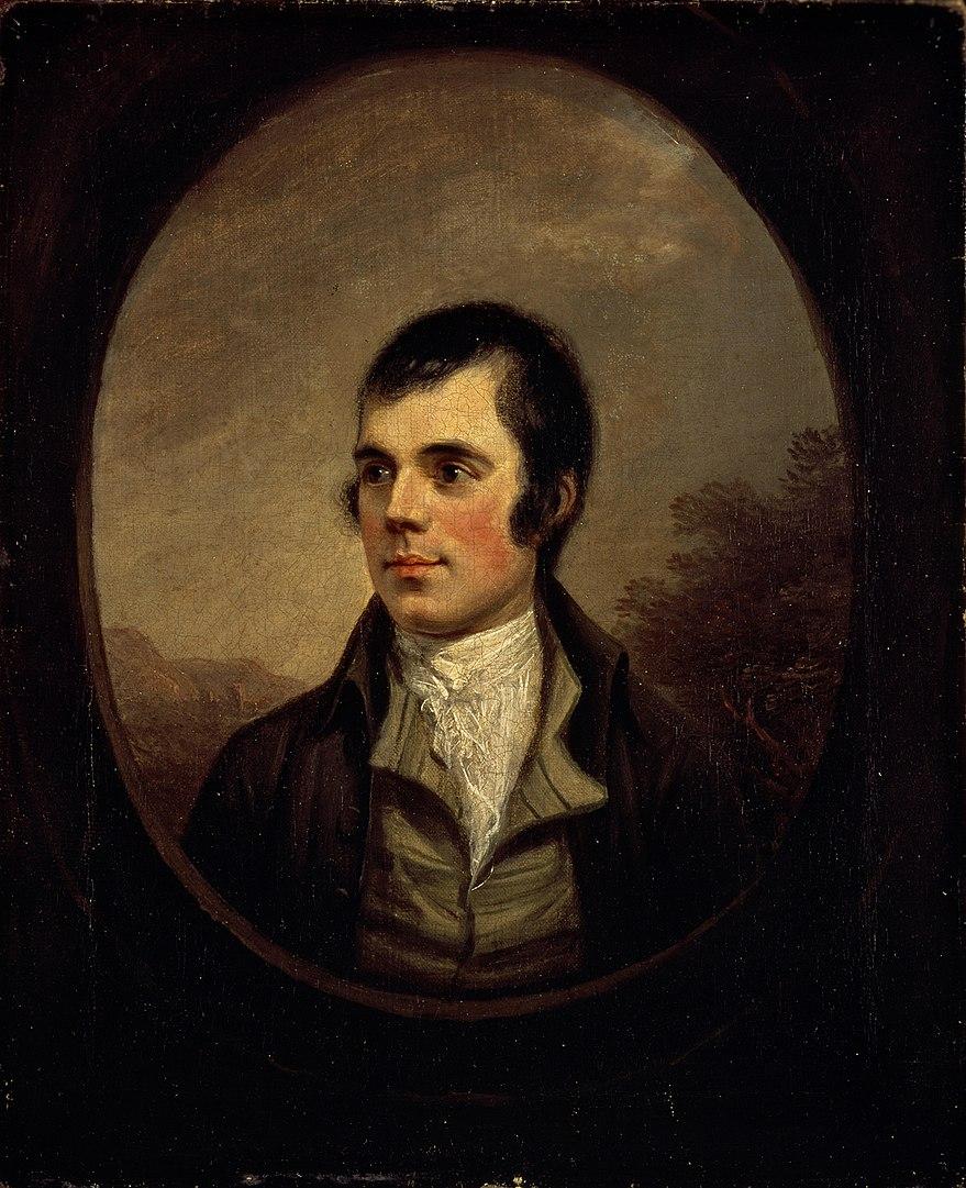 Portrait of the Scottish poet Robert Burns, 1787, by Alexander Nasmyth. Scottish National Portrait Gallery. Burns wrote the poem "Auld Lang Syne." (Public Domain)