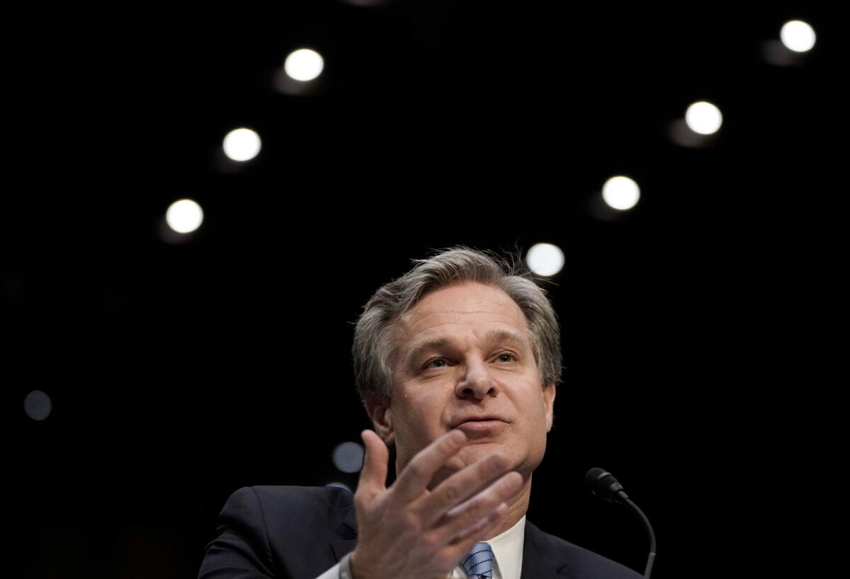 FBI Director Christopher Wray testifies before the Senate Homeland Security and Governmental Affairs Committee in Washington on Nov. 5, 2019. (Win McNamee/Getty Images)
