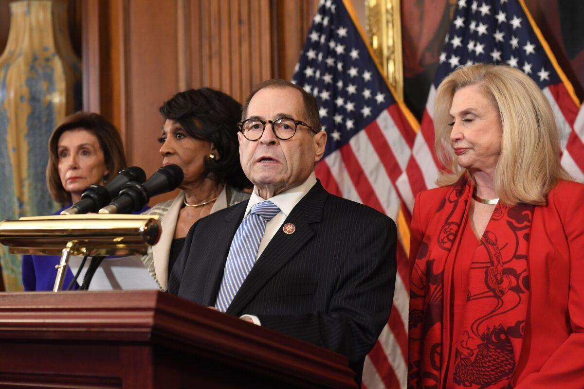 House Judiciary Chairman Jerry Nadler (D-N.Y.) announces articles of impeachment against President Donald Trump during a press conference at the Capitol in Washington on Dec. 10, 2019. (Saul Loeb/AFP via Getty Images)
