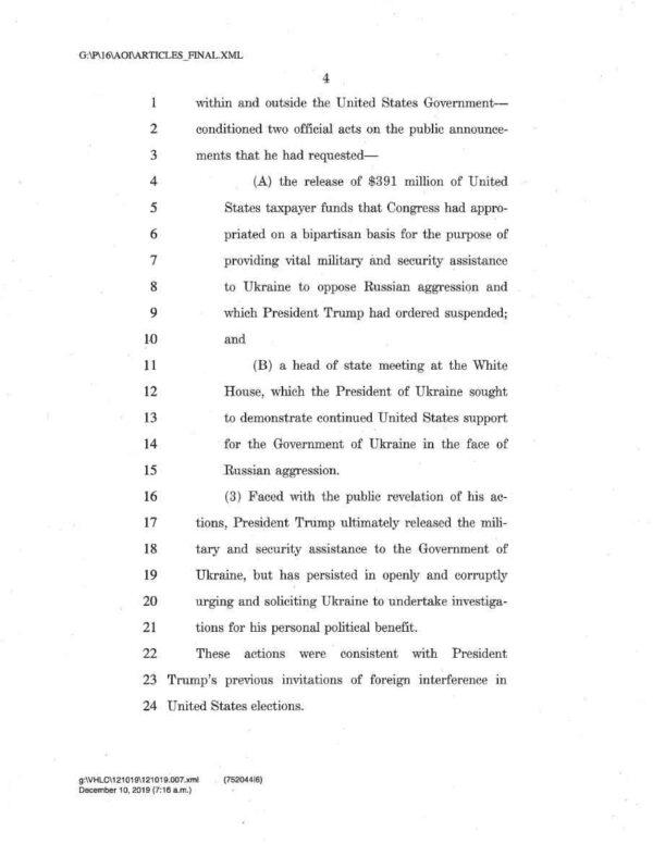 Page 4 of the articles of impeachment against President Trump. (House Judiciary)