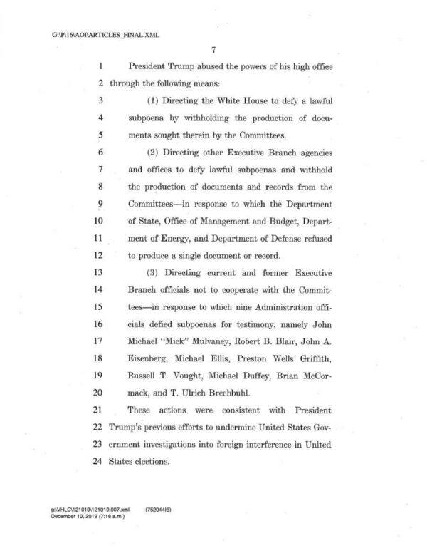 Page 7 of the articles of impeachment against President Trump. (House Judiciary)