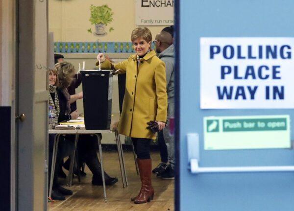 Scottish First Minister Nicola Sturgeon casts her vote in Glasgow, Scotland, on Dec. 12, 2019. (Scott Heppell/AP Photo)