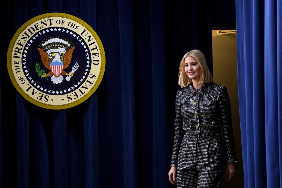 Ivanka Trump arrives to speak at the White House Summit on Child Care and Paid Leave in Washington on Dec. 12, 2019. (Brendan Smialowski/AFP via Getty Images)
