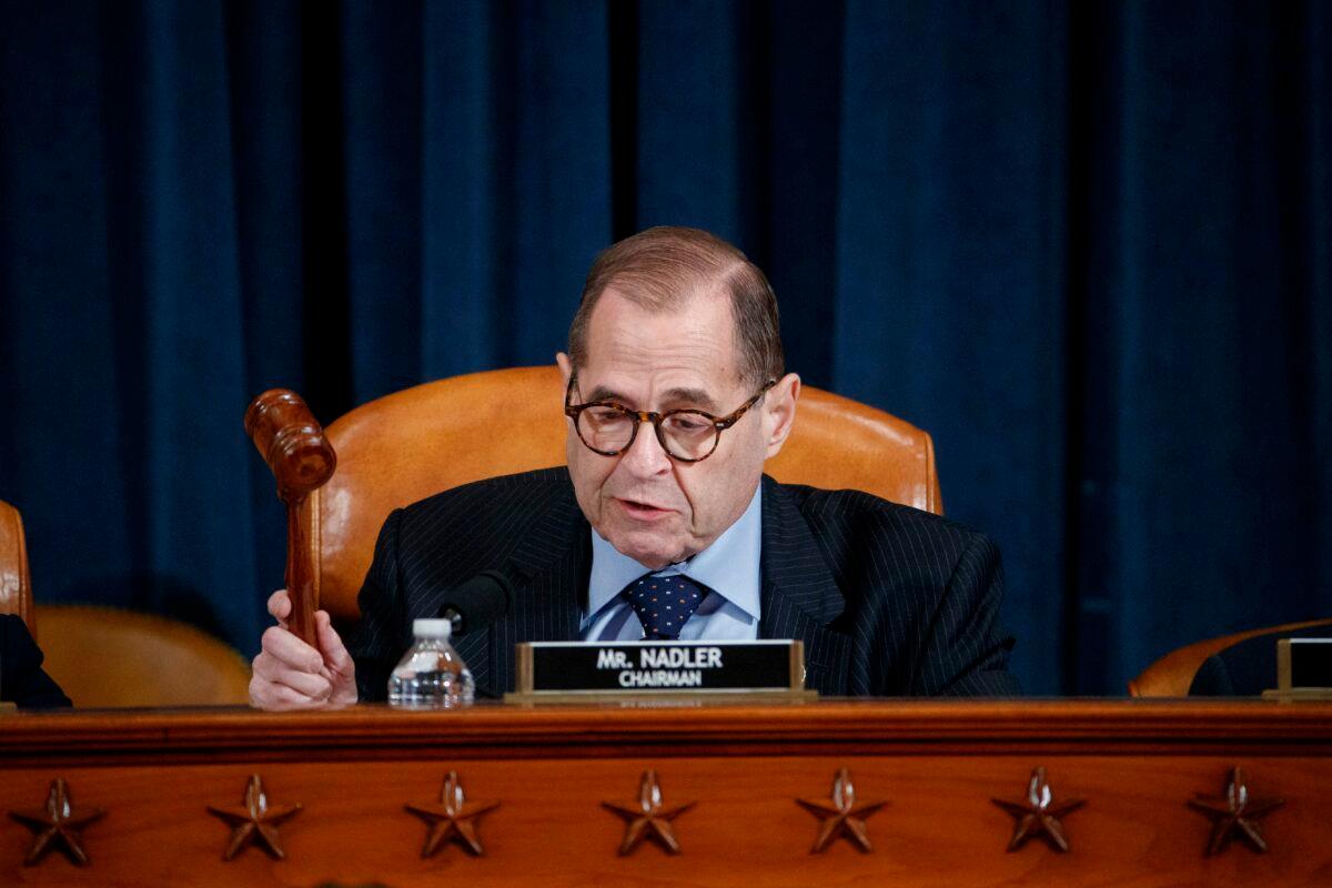 House Judiciary Chairman Jerry Nadler (D-N.Y.) gavels the House Judiciary Committee's markup of House Resolution 755, Articles of Impeachment Against President Donald Trump to recess on Capitol Hill in Washington on Dec. 11, 2019. (Shawn Thew/POOL/AFP via Getty Images)