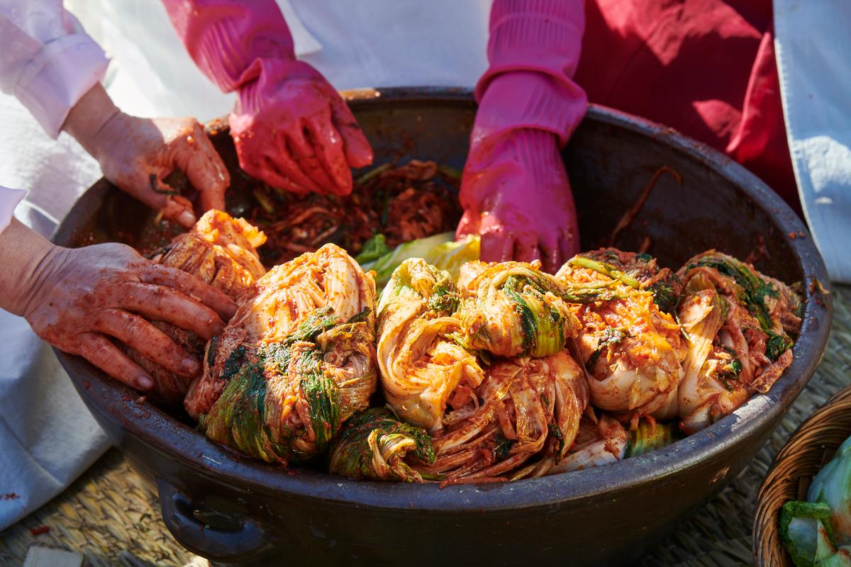 Wrapped parcels of kimchi, ready to ferment. (Courtesy of Nasoya)