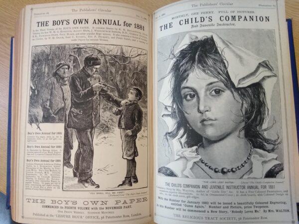 Children were the growing focus of Christmas celebrations. Here, The Publishers' Circular in 1881 shows a couple of children's annuals. (Charles Dickens Museum)