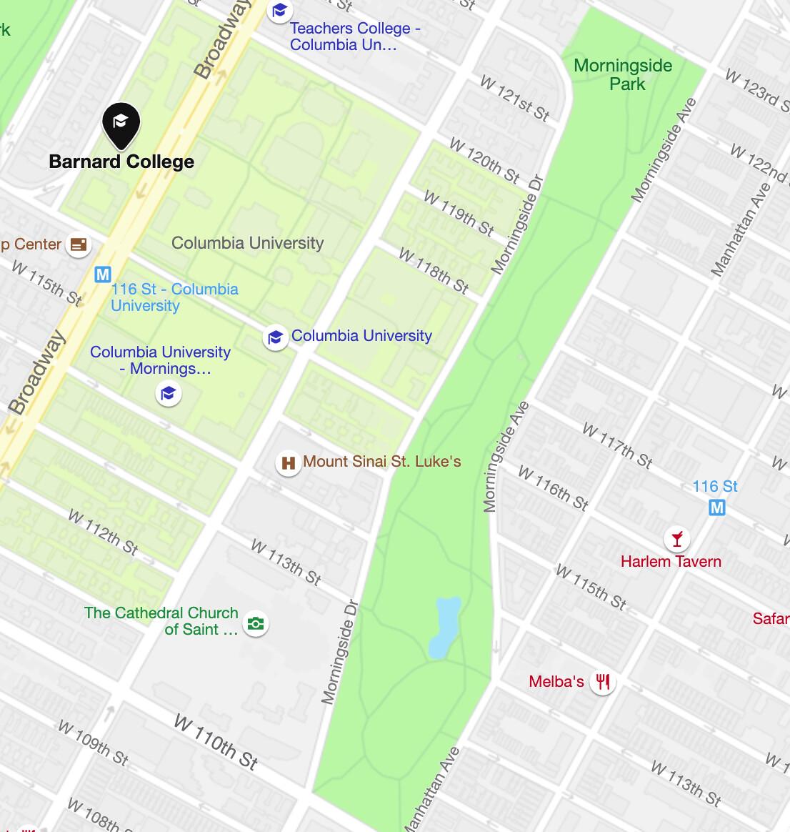 A Barnard College student was fatally stabbed just blocks from campus at Morningside Park in Manhattan, New York City, on Dec. 11, 2019. (Screenshot/Google Maps)