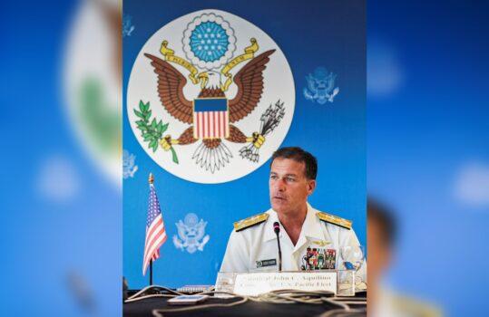 U.S. Admiral John C. Aquilino speaks during a news conference in Bangkok, Thailand on Dec. 13, 2019. (Panu Wongcha-um/Reuters)