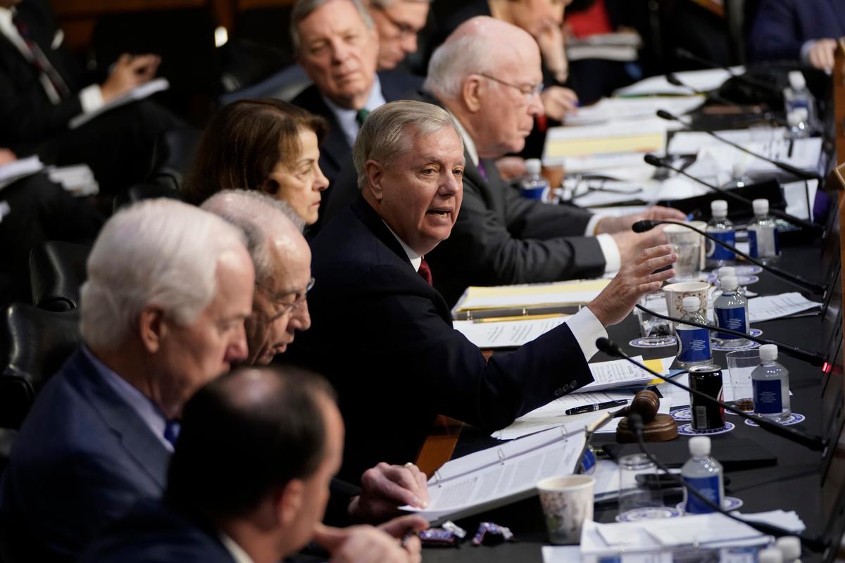 Sen. Lindsey Graham (R-S.C.) questions Michael Horowitz, inspector general for the Justice Department, as Horowitz testifies before the Senate Judiciary Committee in the Hart Senate Office Building in Washington on Dec. 11, 2019. (Win McNamee/Getty Images) (Photo by Win McNamee/Getty Images)