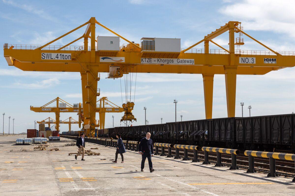 The KTZE-Khorgos Gateway Dry Port, a logistics hub on the Kazakh side of the Kazakhstan-Chinese border, is seen on April 15, 2019. (Abduaziz Madyarov/AFP via Getty Images)