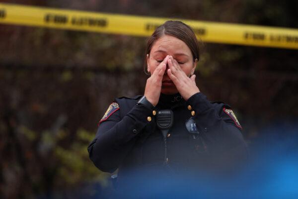 A Jersey City police officer reacts at the scene of a shooting that left multiple people dead in Jersey City, New Jersey, on Dec. 10, 2019. (Rick Loomis/Getty Images)
