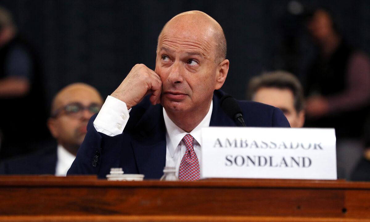 Gordon Sondland, the U.S ambassador to the European Union, testifies before the House Intelligence Committee on Capitol Hill on Nov. 20, 2019. (Chip Somodevilla/Getty Images)