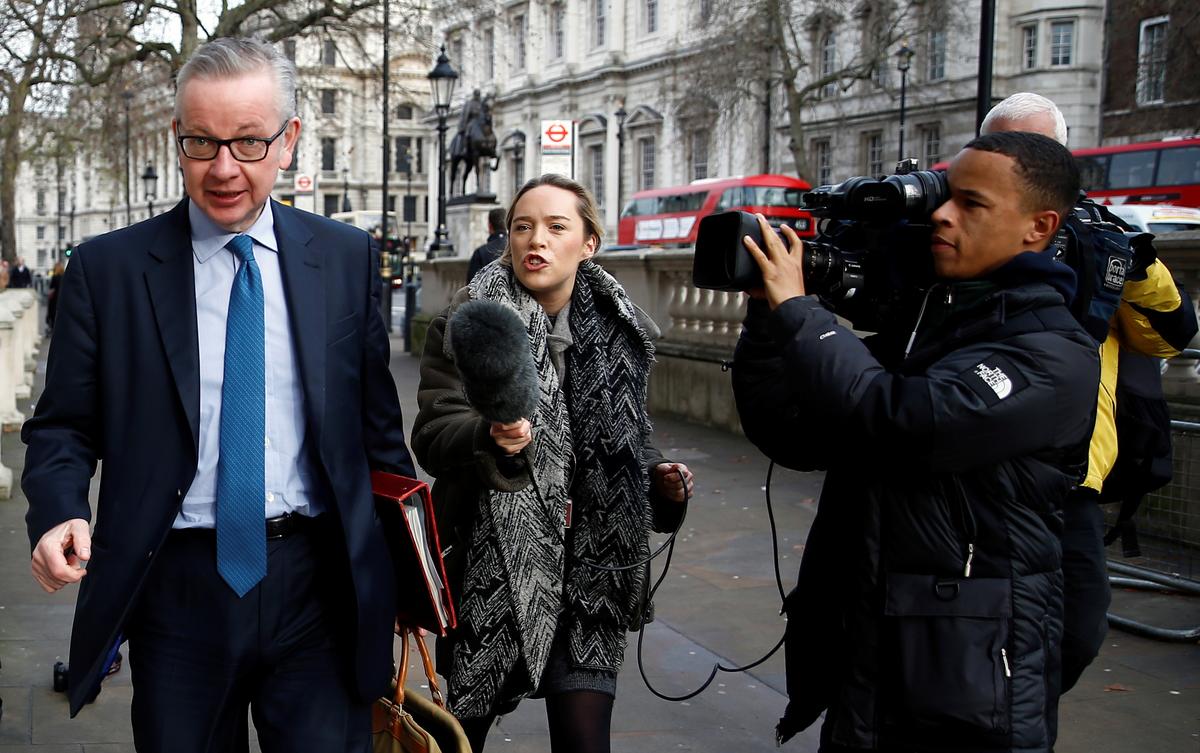Britain's Chancellor of the Duchy of Lancaster Michael Gove arrives at the Cabinet Office in London, Britain, on Dec. 16, 2019. (Henry Nicholls/Reuters)