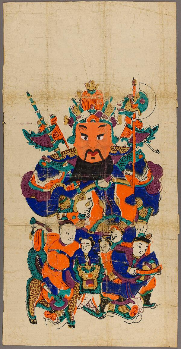 Military Door god with battle-axes, 19th to mid-20th century. Woodblock print and hand drawing; 25 5/8 inches by 16 1/8 inches. Yangwanfa, Liangping, Chongqing. (2013 Royal Ontario Museum)