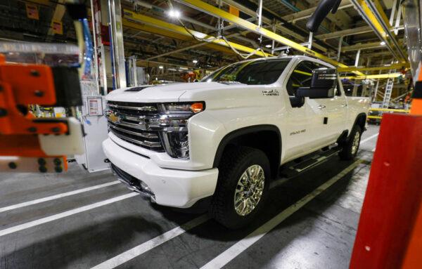A new 2020 Chevrolet Silverado HD is shown on the assembly line at the General Motors Flint Assembly Plant in Flint, Mich., on Feb. 5, 2019. (Photo by Bill Pugliano/Getty Images)