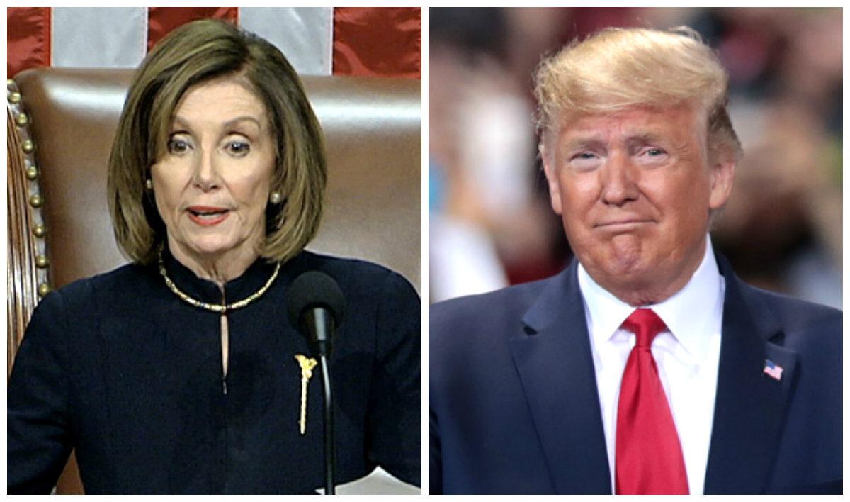 R-House Speaker Nancy Pelosi (D-Calif.). (House Television via AP); L- President Donald Trump. (Scott Olson/Getty Images)