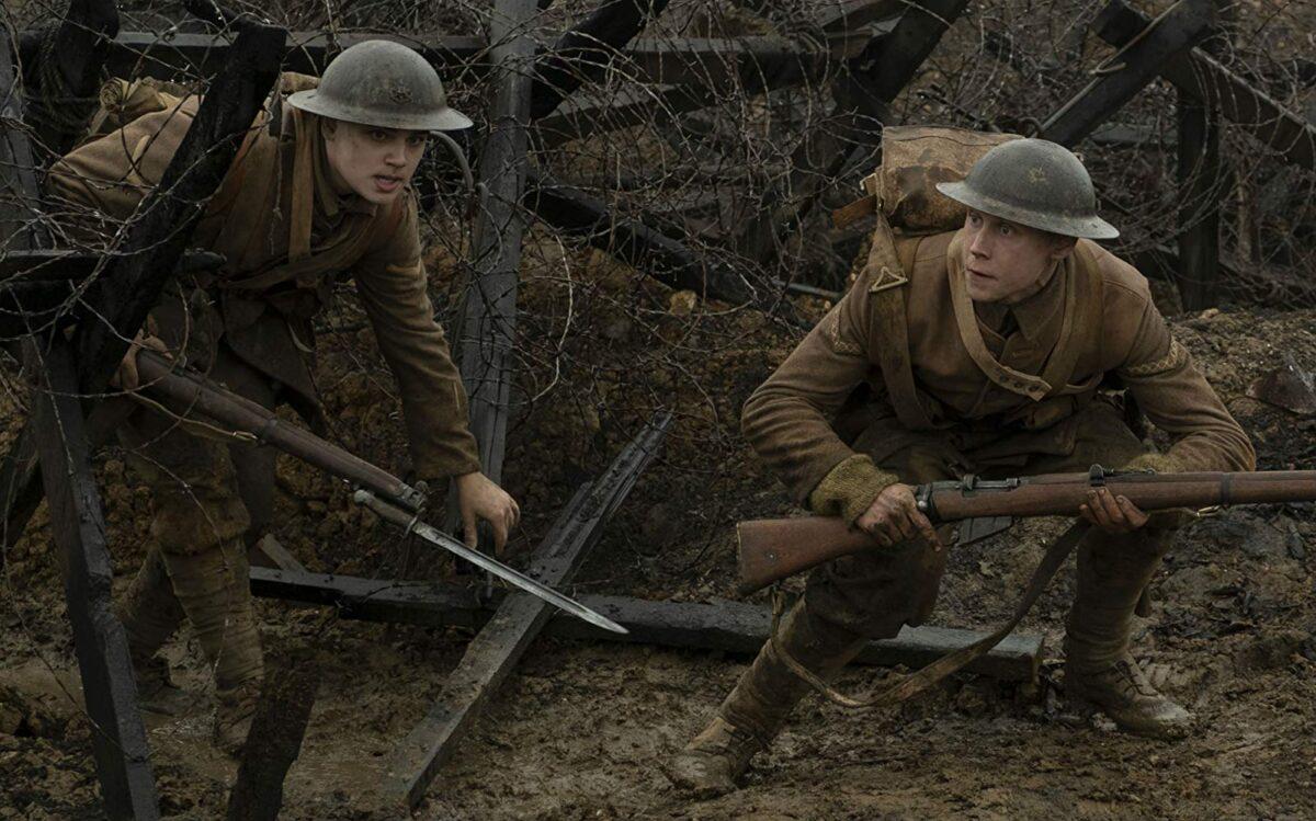 Dean-Charles Chapman (L) and George MacKay in the film "1917." (Universal Pictures)