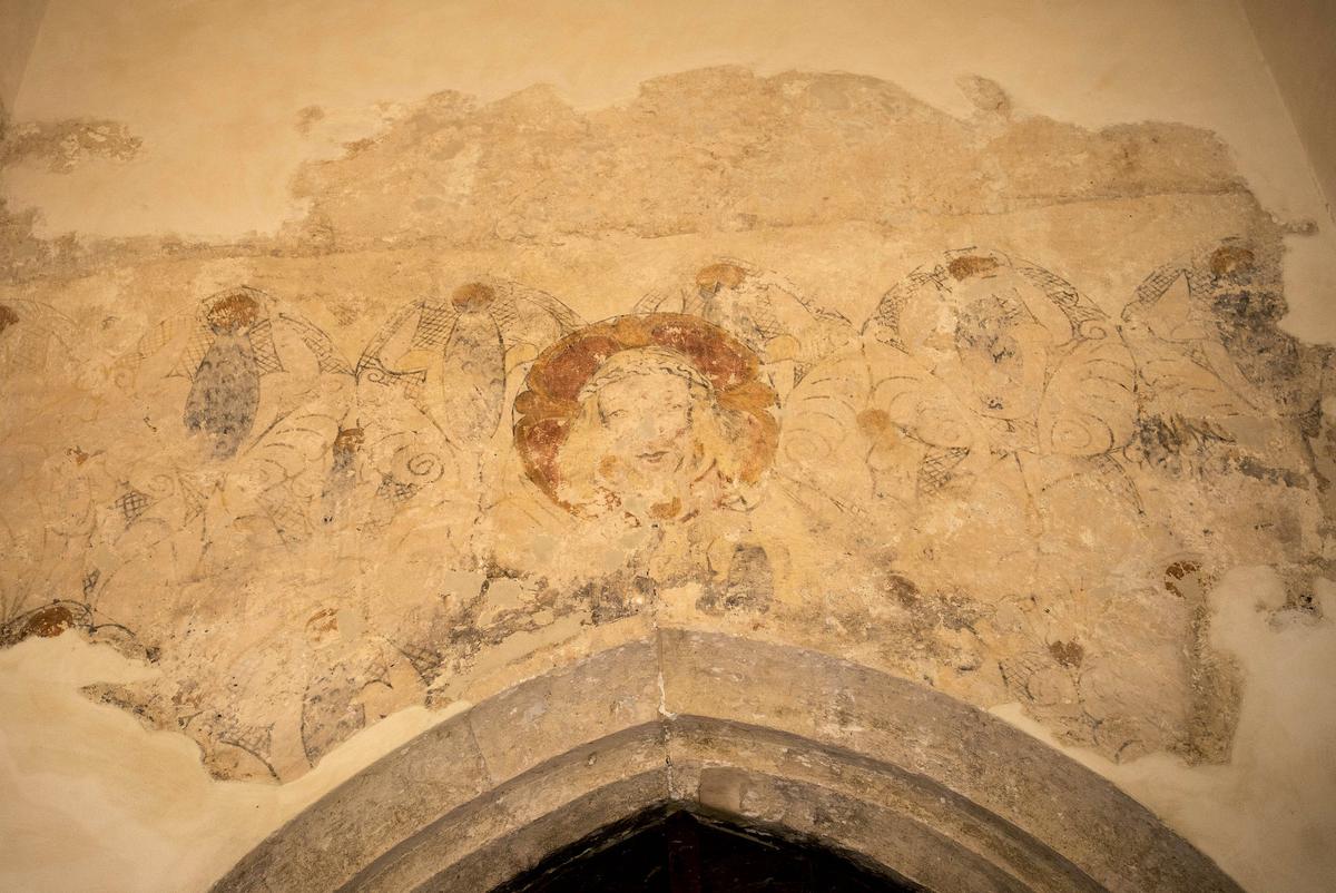 A historic and rare wall painting of Christ that depicts him as blonde and without a beard in St Mary's Church, on Oct. 14, 2019. (©SWNS)