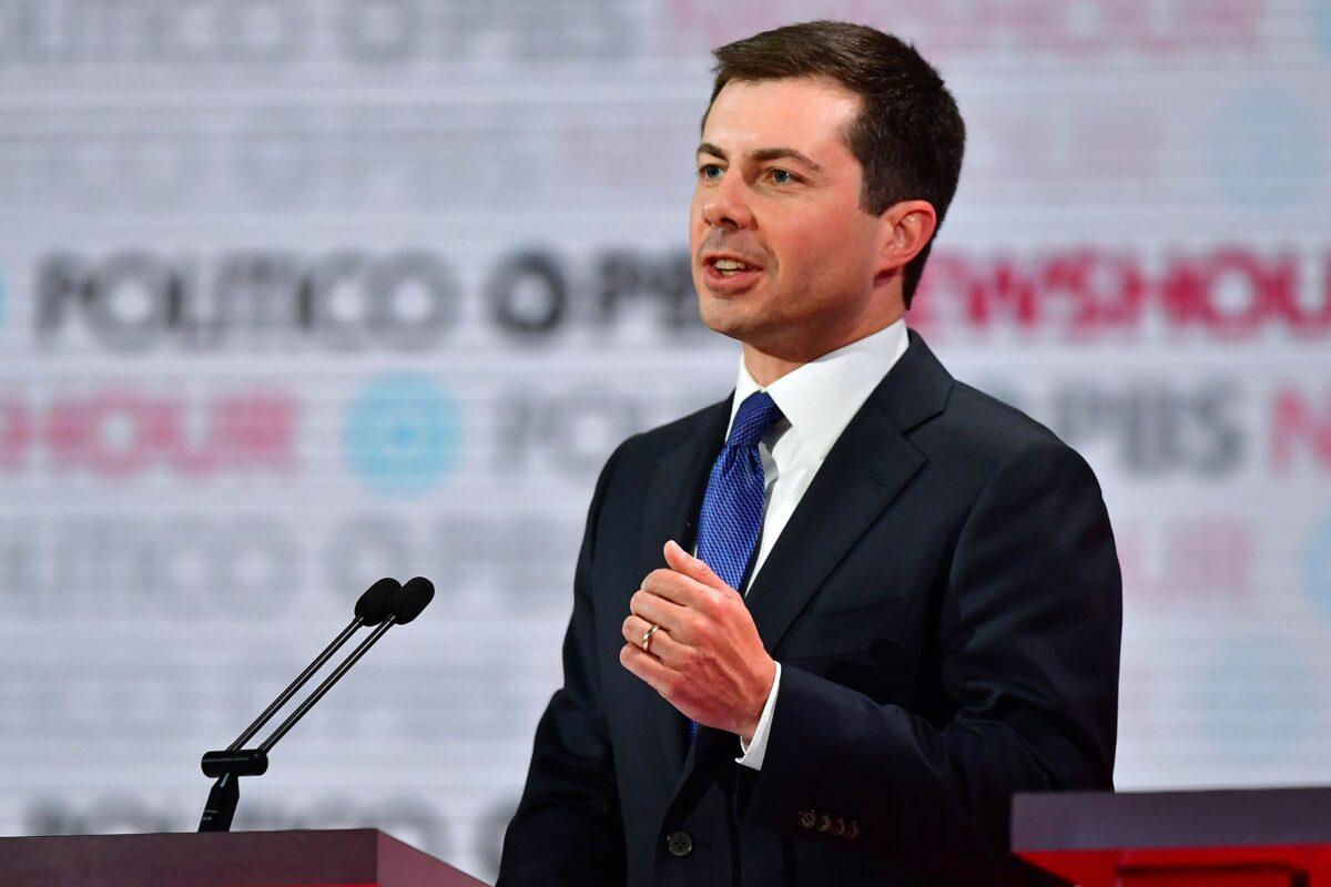 Democratic presidential hopeful South Bend Mayor Pete Buttigieg participates in the sixth Democratic primary debate of the 2020 presidential campaign season at Loyola Marymount University in Los Angeles, California on Dec. 19, 2019. (Frederic J. Brown/AFP via Getty Images)