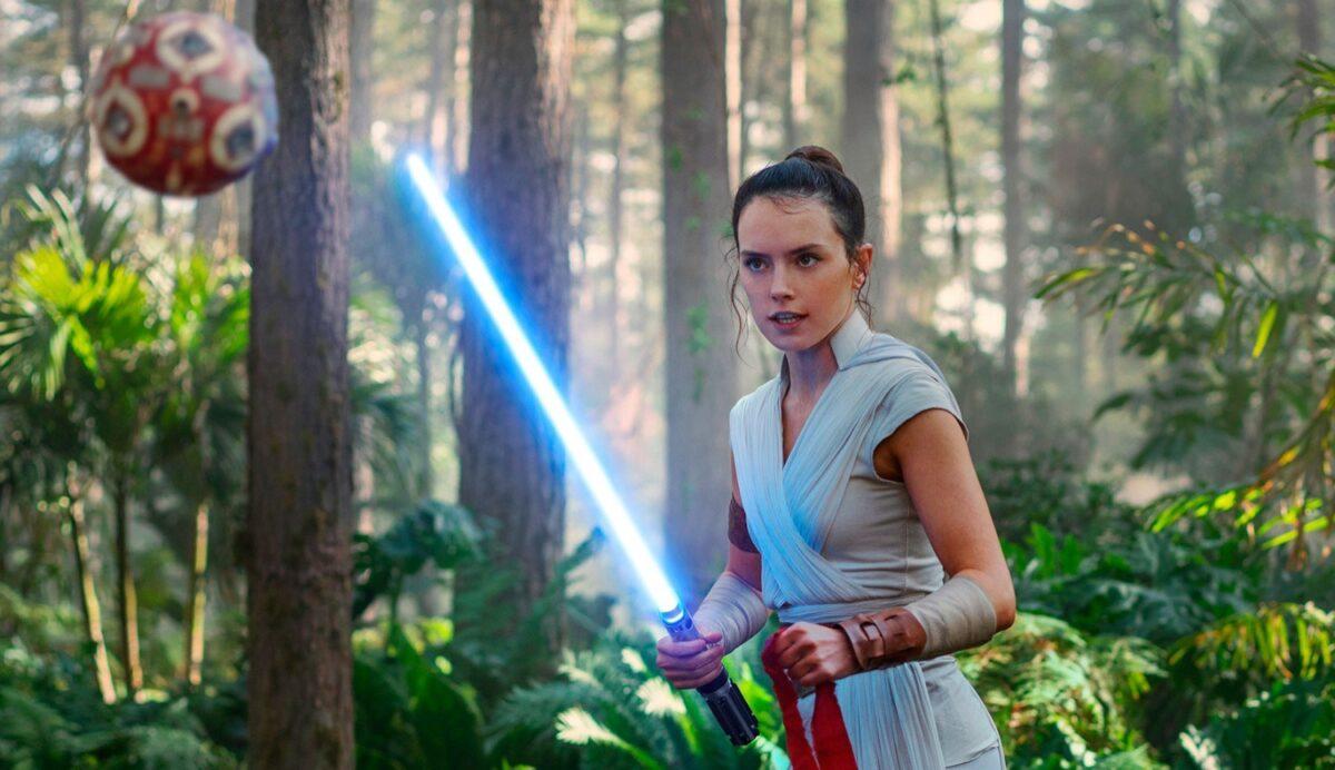 Rey (Daisy Ridley) fights a drone, in the overly action-packed “Star Wars: The Rise of Skywalker.” (2019 Lucasfilm Ltd.)