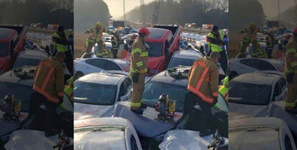 First responders were forced to walk across the wreckage on the roofs of vehicles. (York-Poquoson Sheriff's Office)